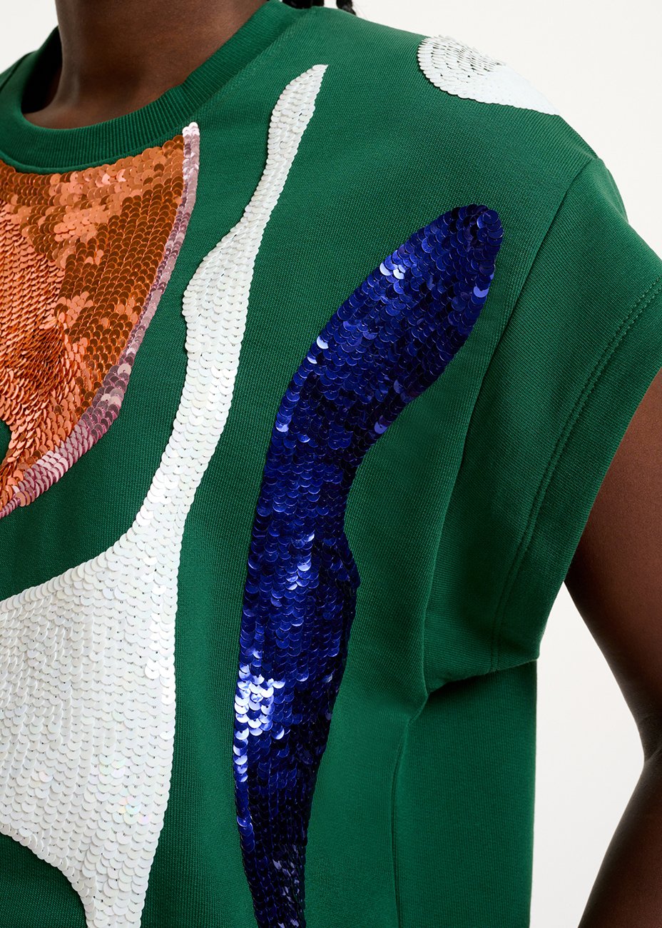 Sweatshirt vert foncé à  manches courtes et paillettes RE—SSENTIEL seconde main photo 6