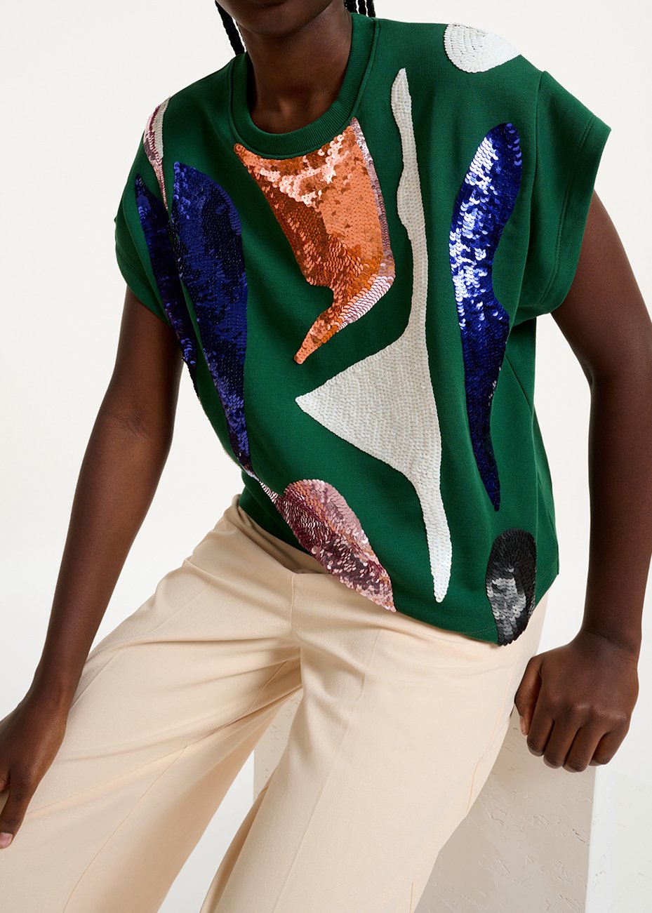 Sweatshirt vert foncé à  manches courtes et paillettes RE—SSENTIEL seconde main photo 7