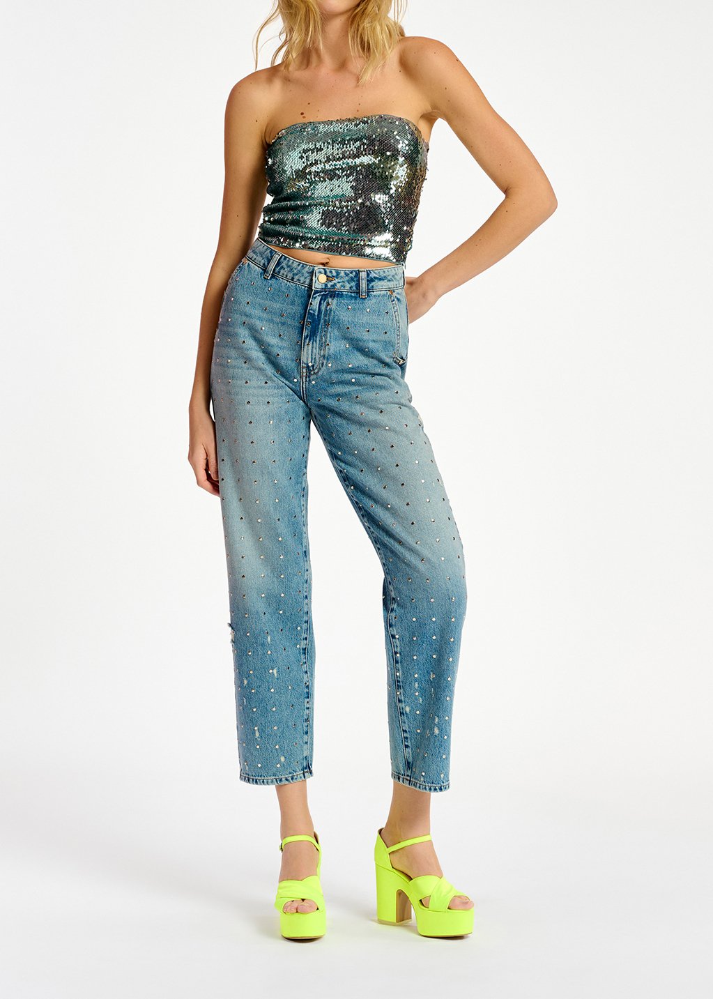 Blue stud-embellished boyfriend jeans RE—SSENTIEL second-hand photo 5