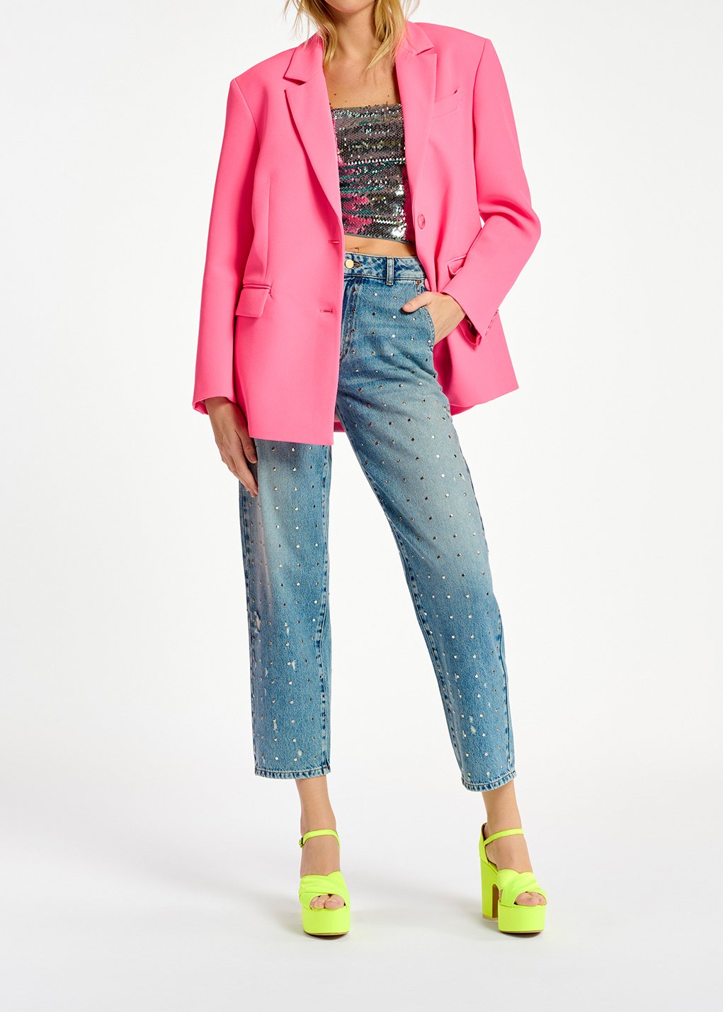 Blue stud-embellished boyfriend jeans RE—SSENTIEL second-hand photo 8