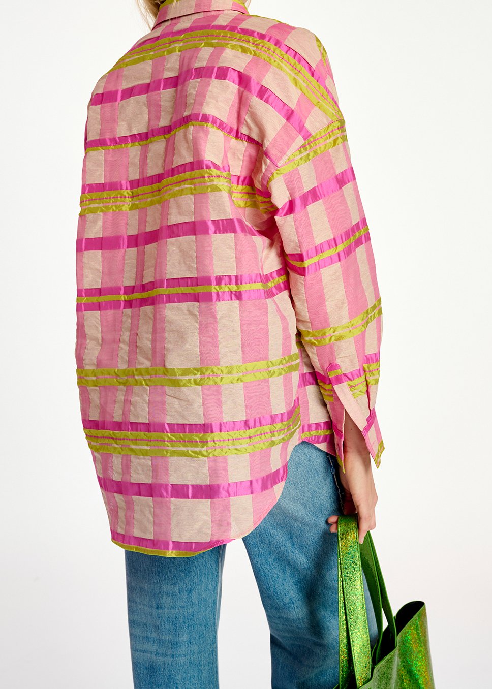 Chemise oversize à  carreaux rose clair, rose et jaune RE—SSENTIEL seconde main photo 6