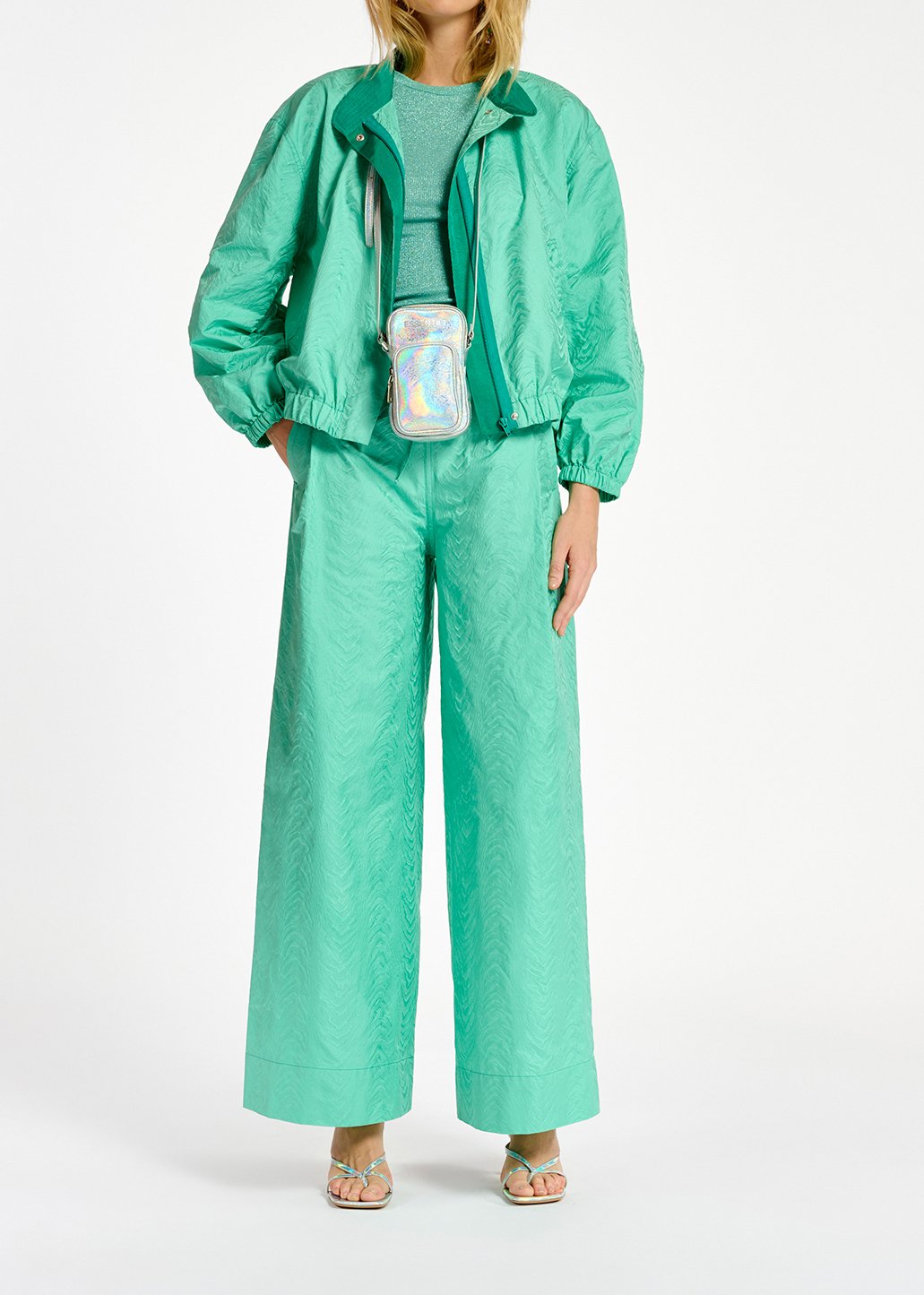 Turquoise jacquard broek met brede pijpen RE—SSENTIEL tweedehands photo 4