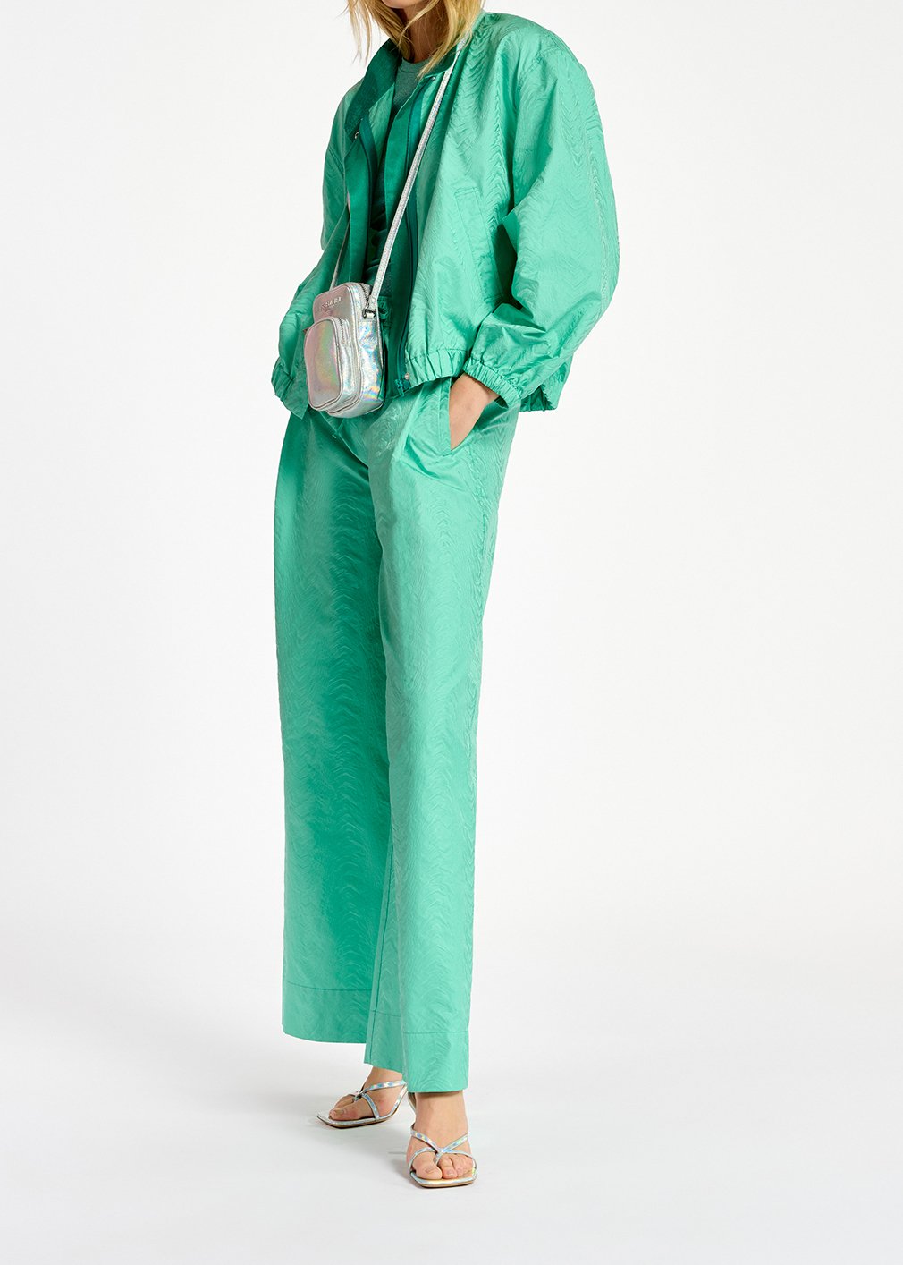 Turquoise jacquard broek met brede pijpen RE—SSENTIEL tweedehands photo 6