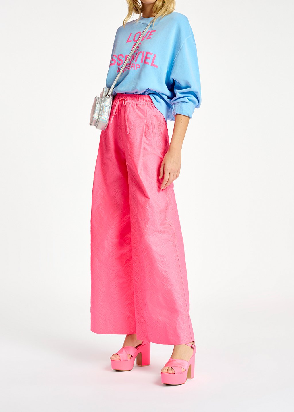 Pantalon large en jacquard rose néon RE—SSENTIEL seconde main photo 4