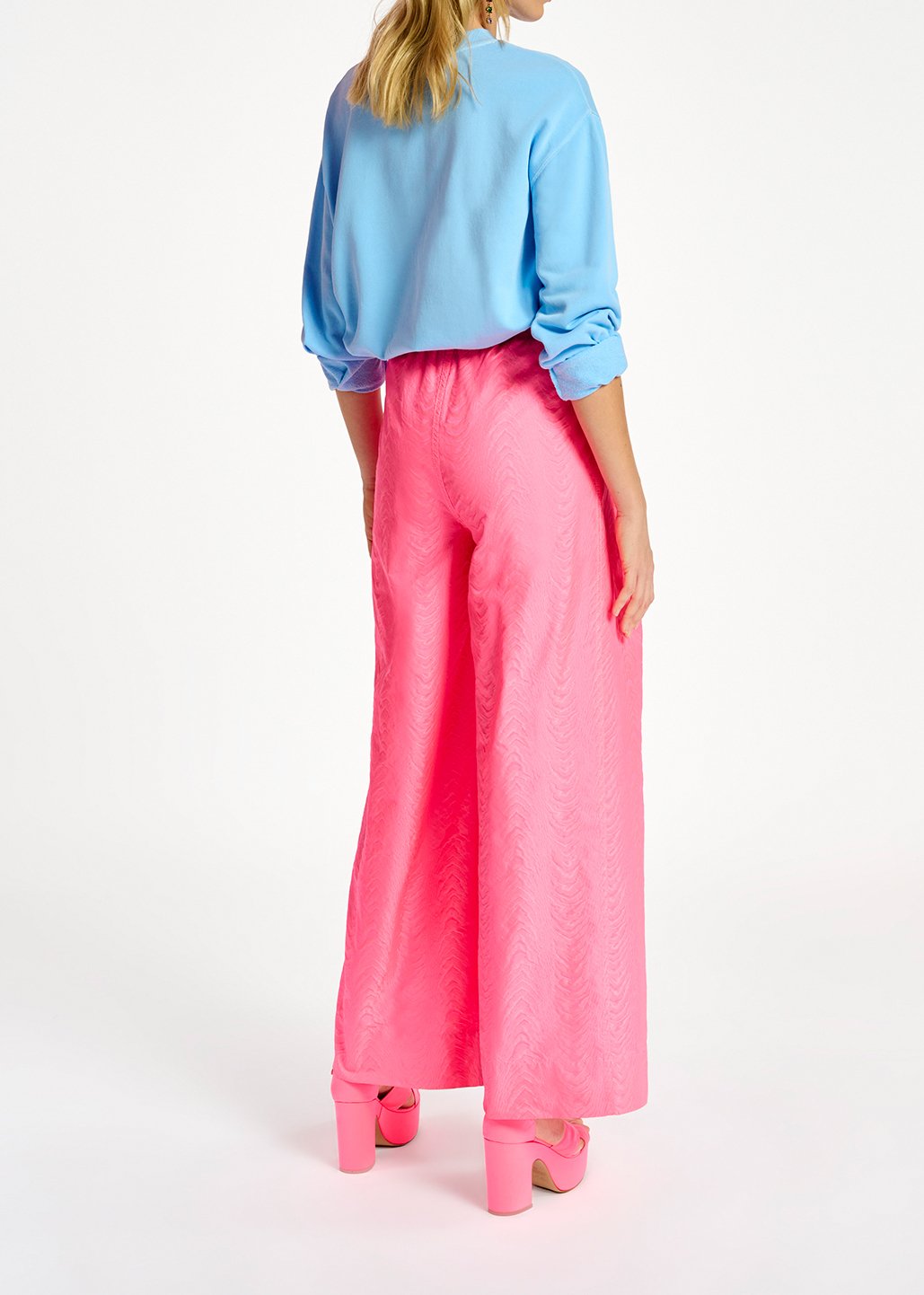 Pantalon large en jacquard rose néon RE—SSENTIEL seconde main photo 5