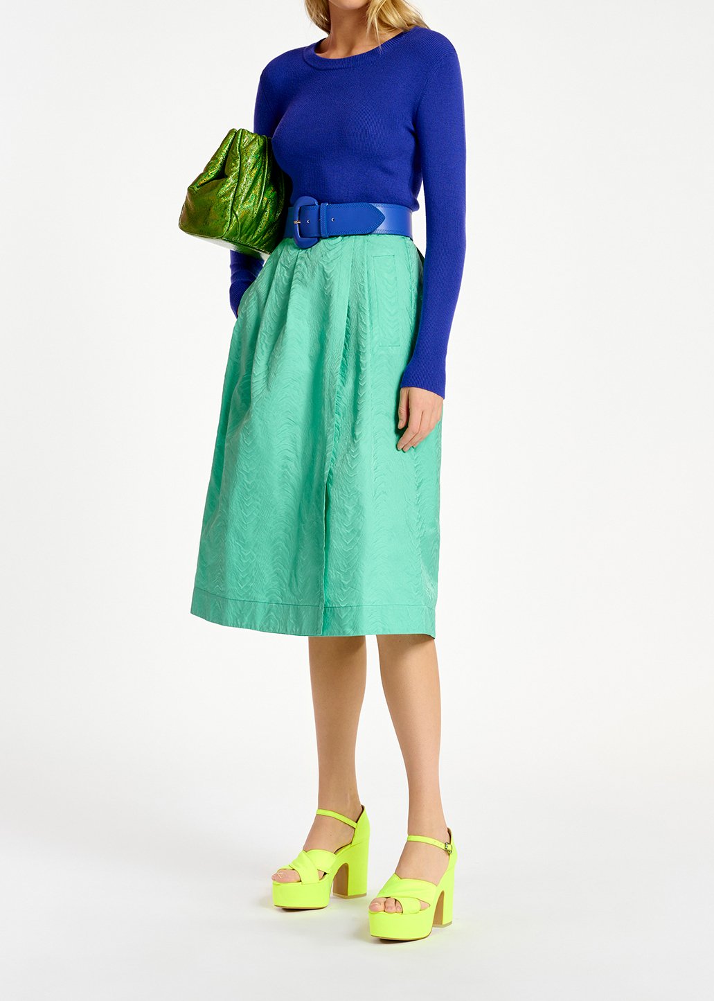 Midi-wikkelrok in turquoise jacquard RE—SSENTIEL tweedehands photo 3