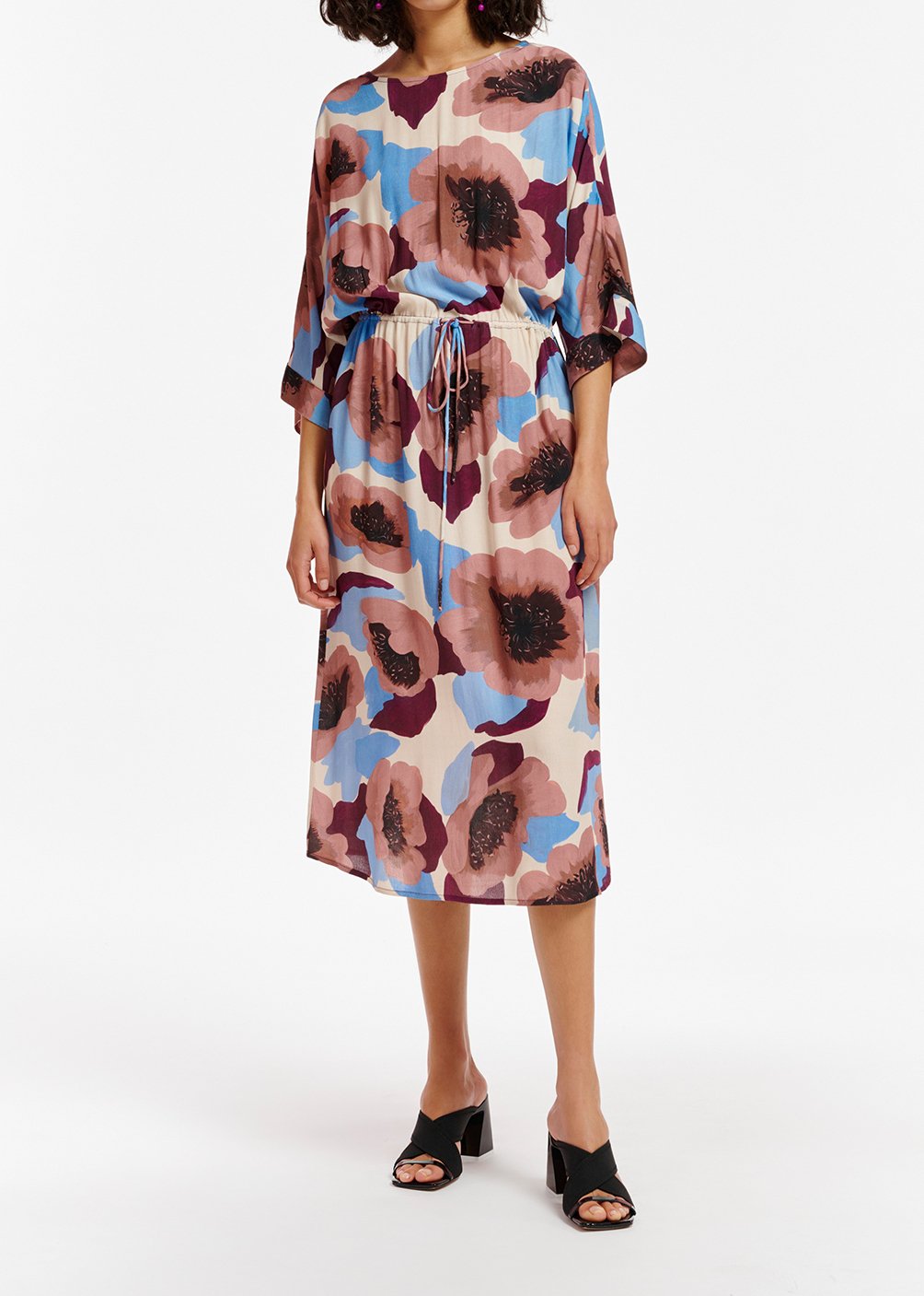 Midi-jurk met mauve, bordeaux en blauwe bloemenprint RE—SSENTIEL tweedehands photo 3