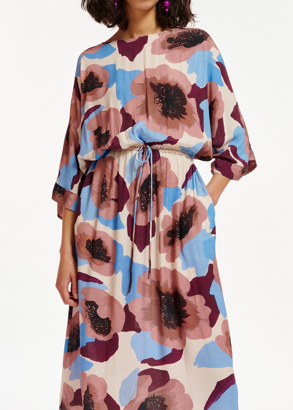 Midi-jurk met mauve, bordeaux en blauwe bloemenprint RE—SSENTIEL tweedehands photo 5