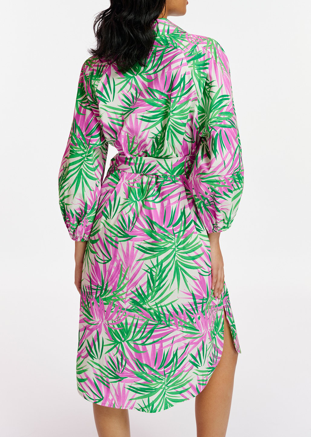 White, purple and green knee-length shirt dress with palm leaf print RE—SSENTIEL second-hand photo 6