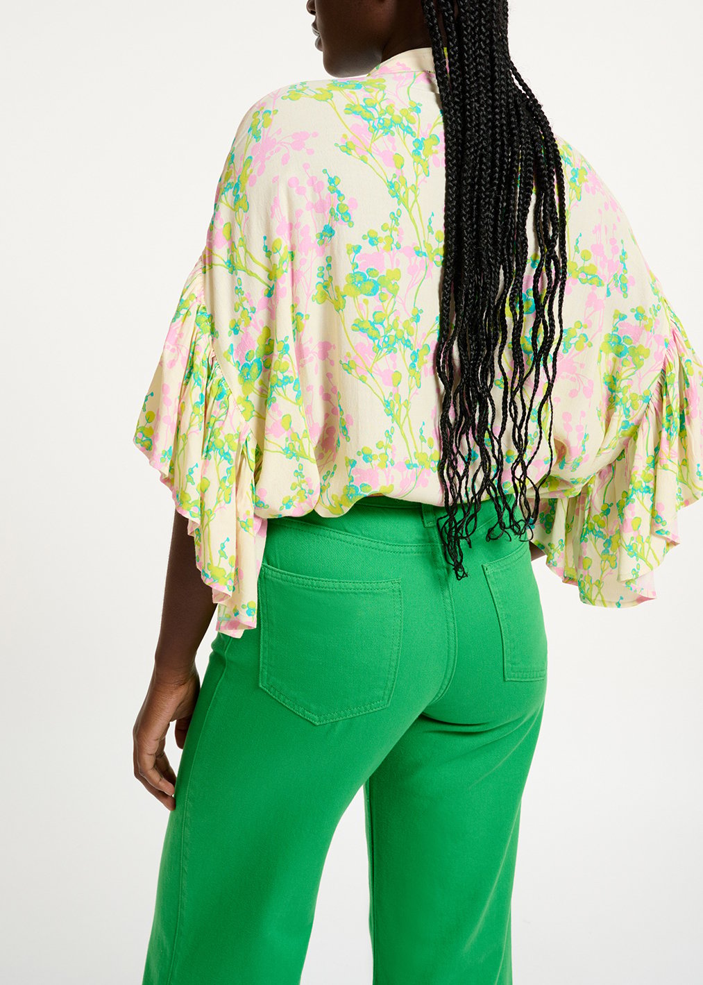 Ecru, pink and lime green floral print shirt RE—SSENTIEL second-hand photo 5