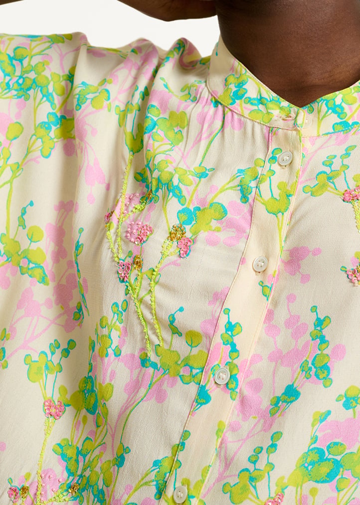 Ecru, pink and lime green floral print shirt RE—SSENTIEL second-hand photo 6