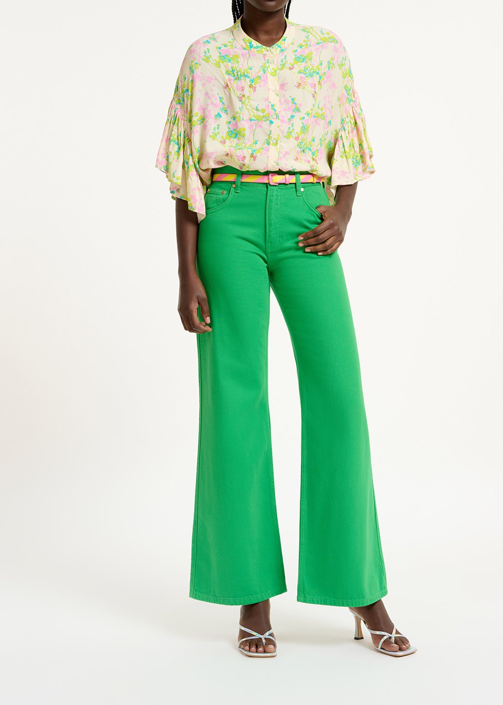 Ecru, pink and lime green floral print shirt RE—SSENTIEL second-hand photo 7