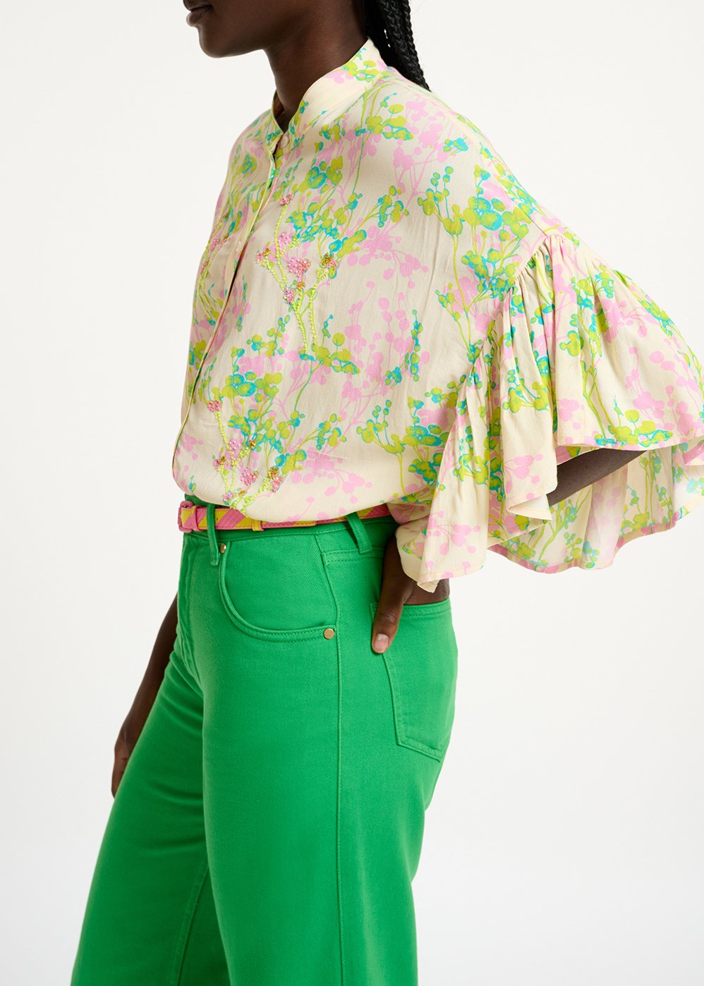Ecru, pink and lime green floral print shirt RE—SSENTIEL second-hand photo 8