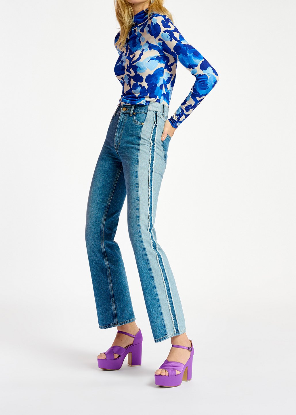 Blauwe rechte jeans met binnenstebuiten-look RE—SSENTIEL tweedehands photo 3