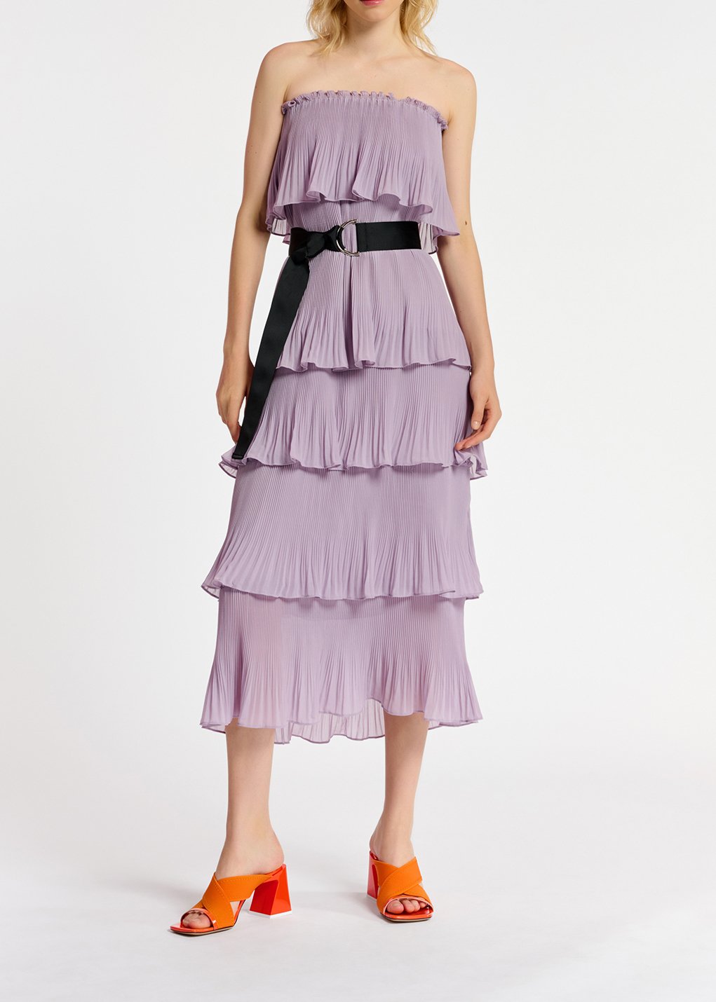 Robe lilas à  volants avec ceinture en toile noire RE—SSENTIEL seconde main photo 3