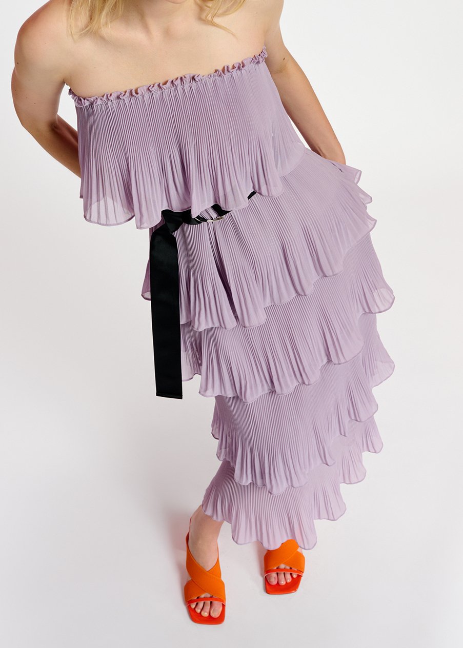 Robe lilas à  volants avec ceinture en toile noire RE—SSENTIEL seconde main photo 4