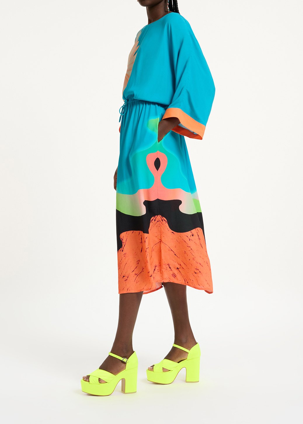 Bleu midi-length dress with multicolor print RE—SSENTIEL second-hand photo 4