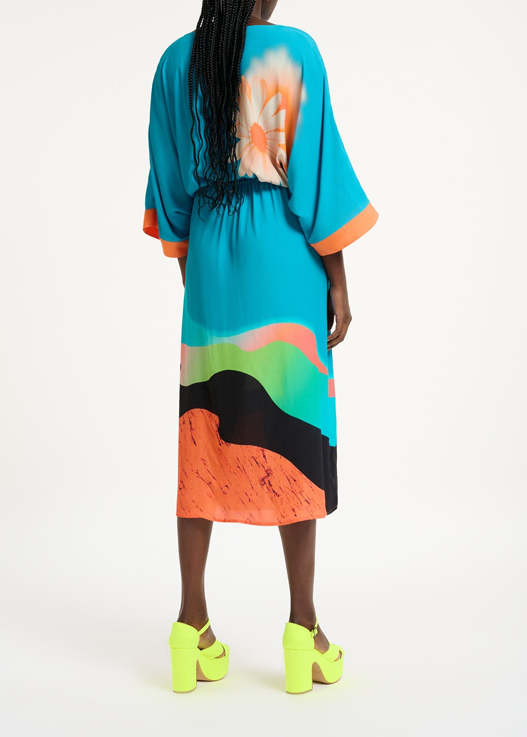 Bleu midi-length dress with multicolor print RE—SSENTIEL second-hand photo 5