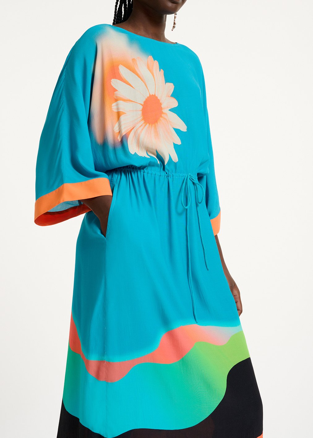 Bleu midi-length dress with multicolor print RE—SSENTIEL second-hand photo 6