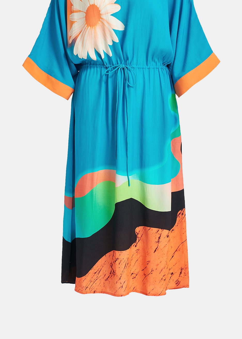 Bleu midi-length dress with multicolor print RE—SSENTIEL second-hand photo 7