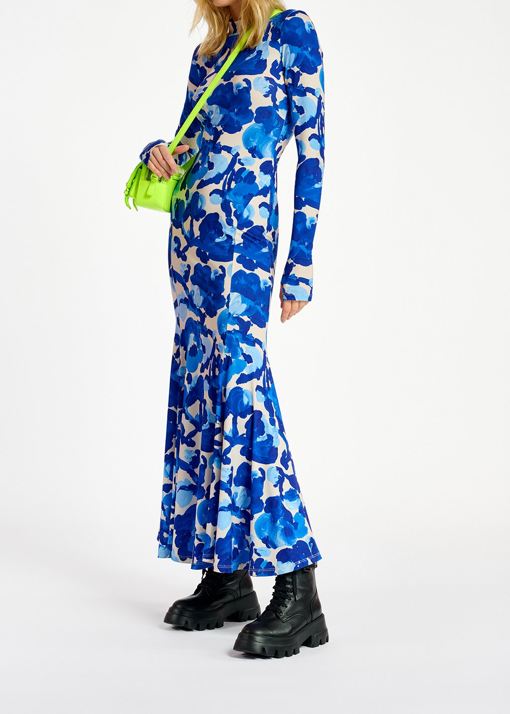 White and blue floral print stretch-jersey maxi dress RE—SSENTIEL second-hand photo 4