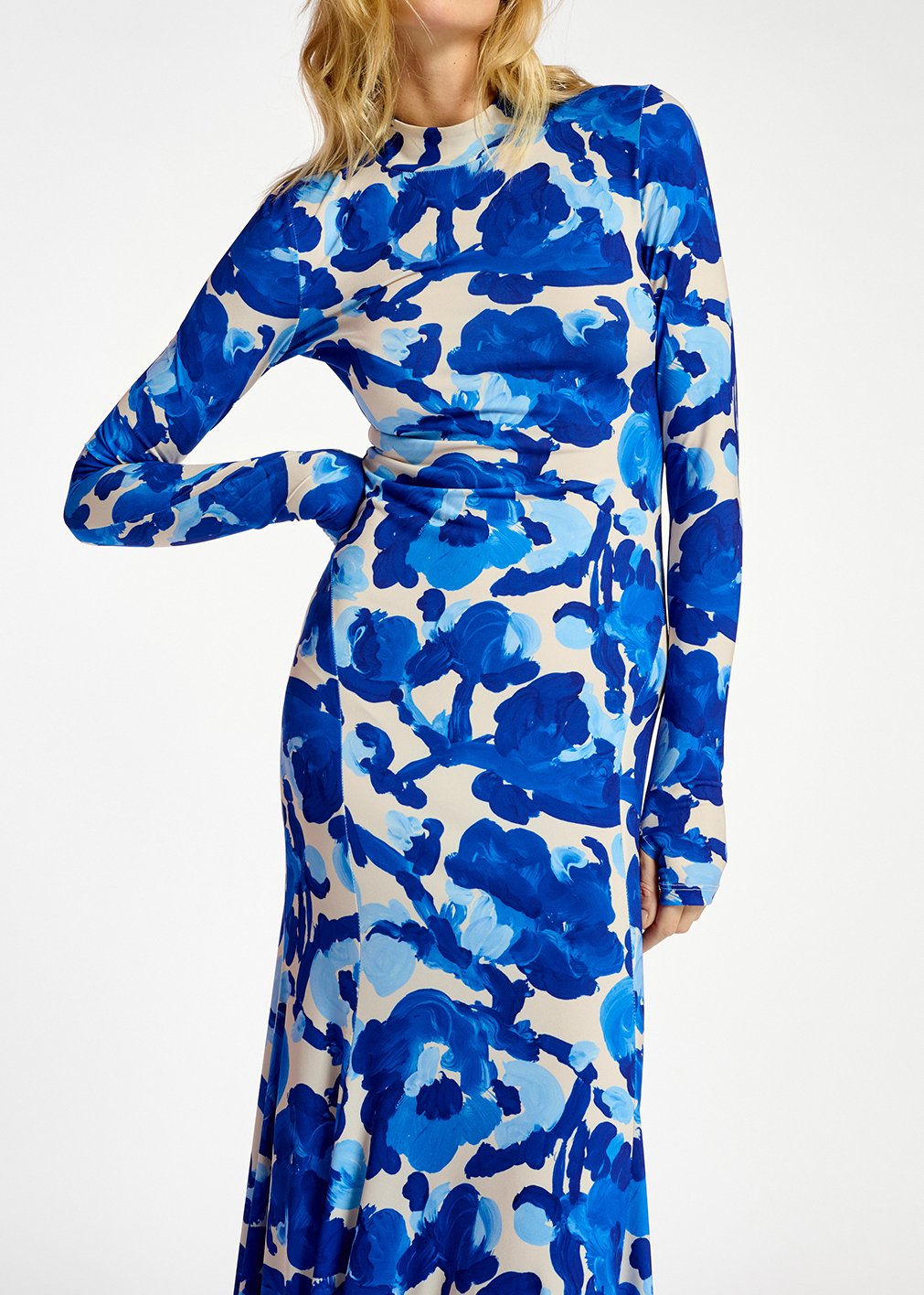 White and blue floral print stretch-jersey maxi dress RE—SSENTIEL second-hand photo 5
