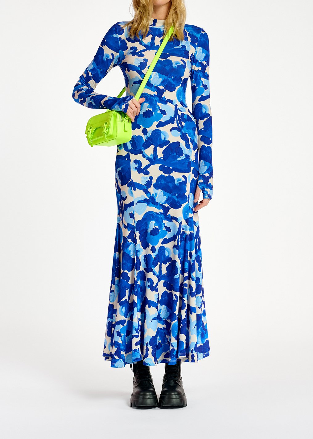 White and blue floral print stretch-jersey maxi dress RE—SSENTIEL second-hand photo 8