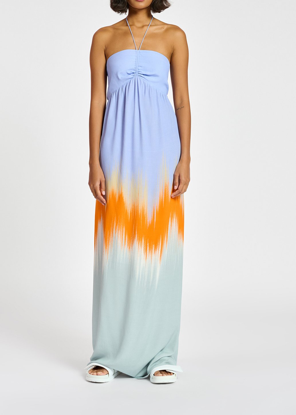 Robe maxi bleu clair et orange RE—SSENTIEL seconde main photo 3