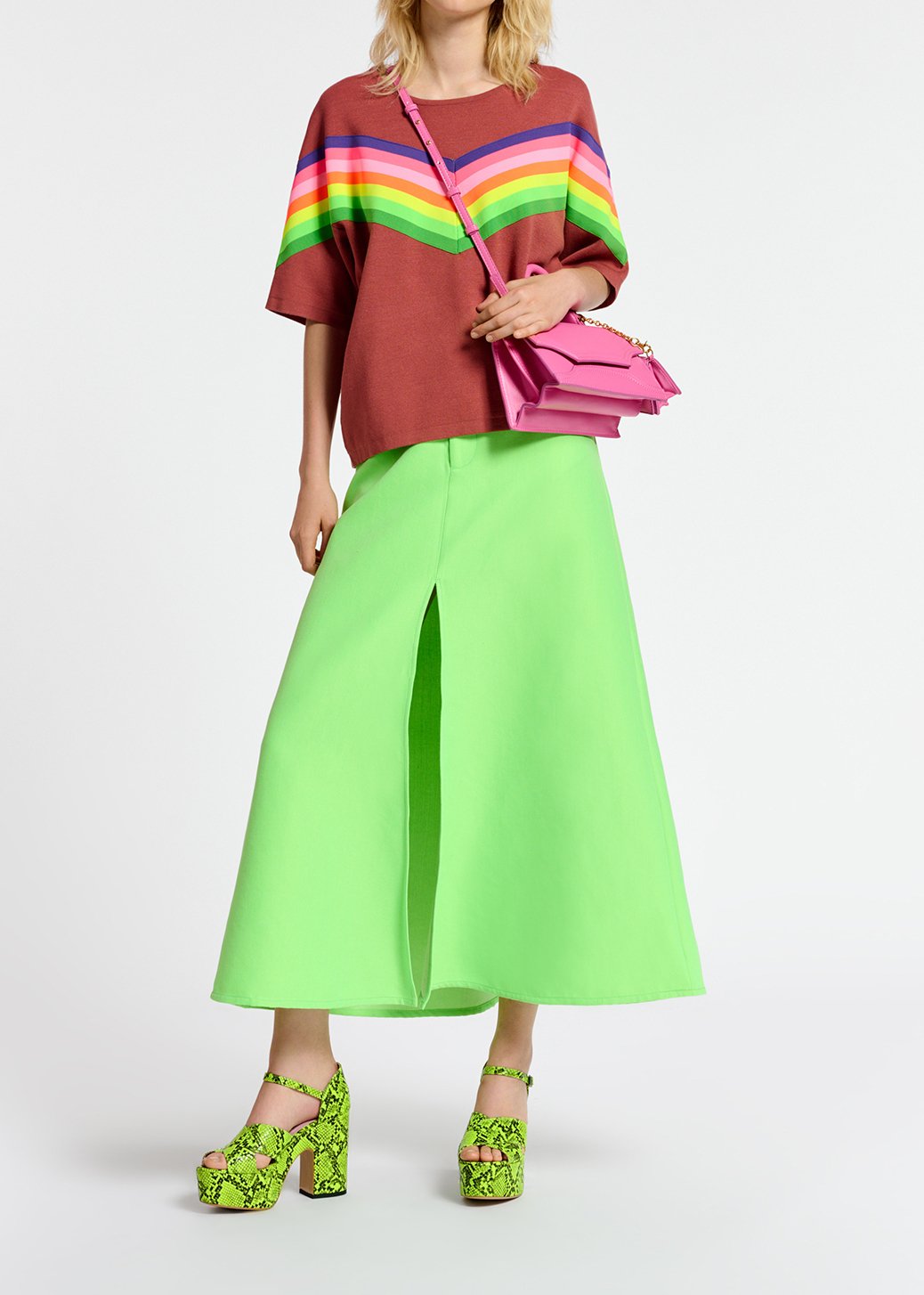 Neon green wide A-line maxi skirt RE—SSENTIEL second-hand photo 4