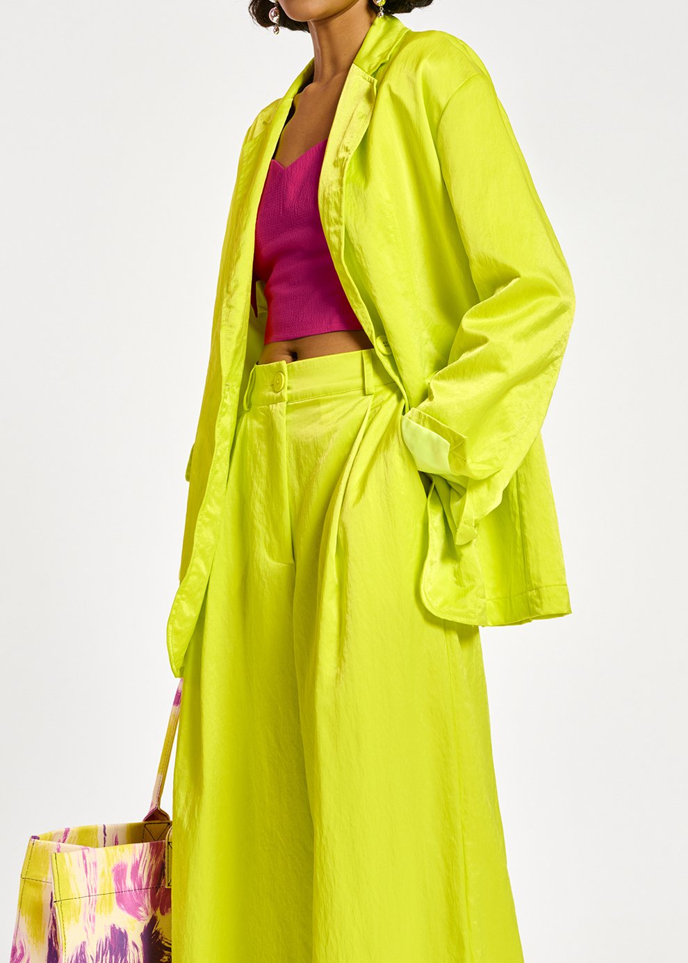 Blazer droit en satin vert citron RE—SSENTIEL seconde main photo 4
