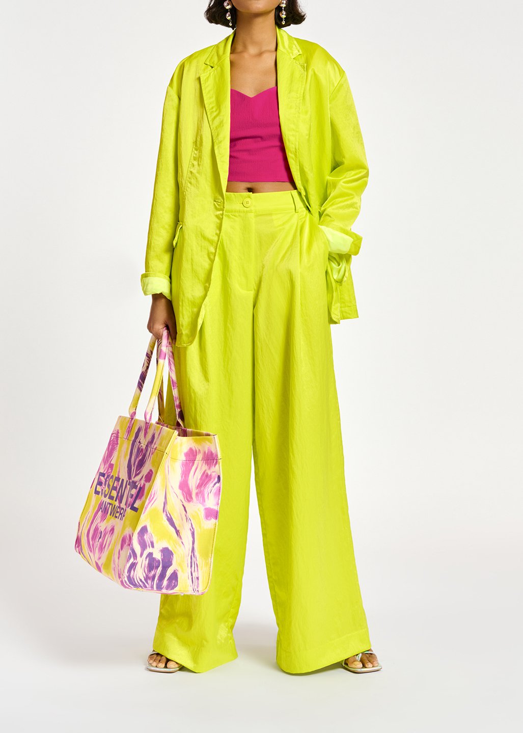 Blazer droit en satin vert citron RE—SSENTIEL seconde main photo 6