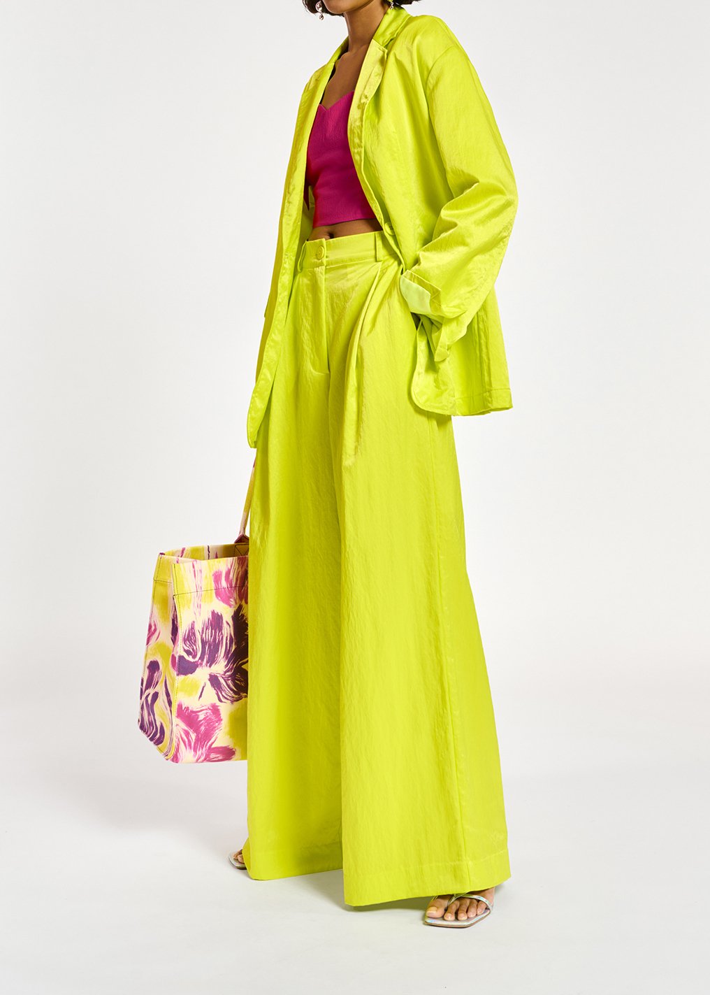 Blazer droit en satin vert citron RE—SSENTIEL seconde main photo 8
