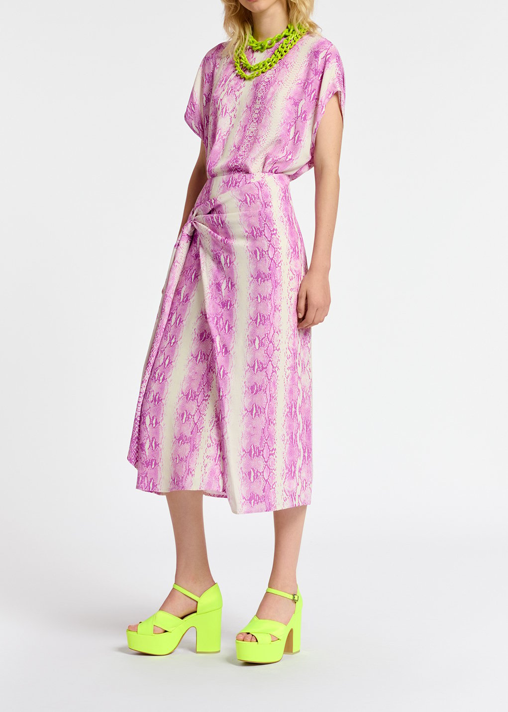 Midirok met wit en paarse slangenprint RE—SSENTIEL tweedehands photo 4