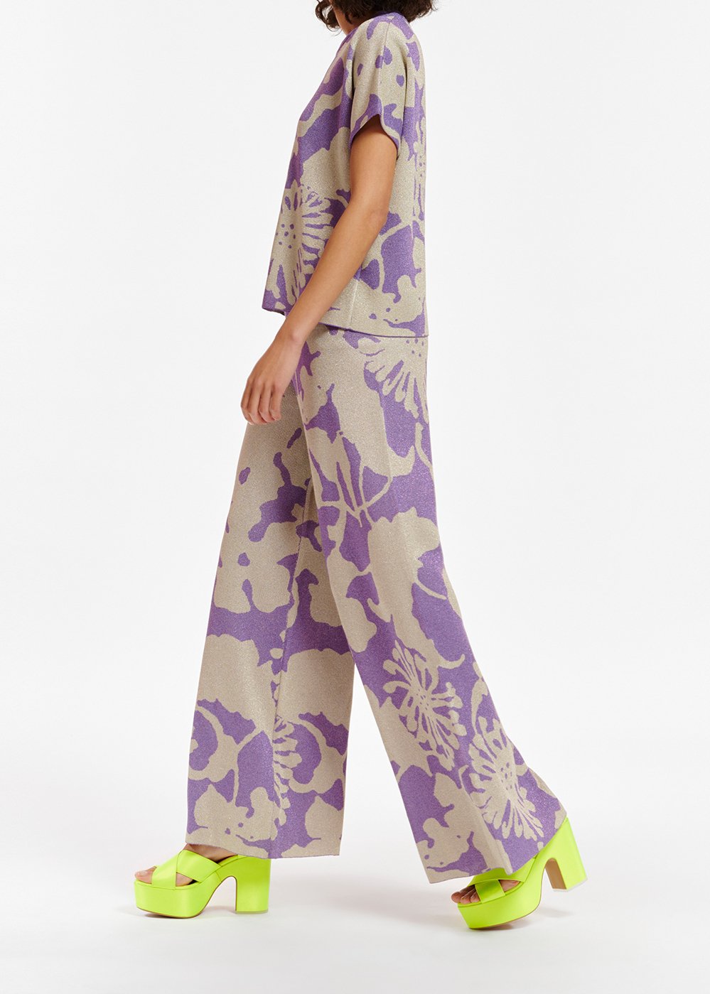 Pantalon en jacquard beige et violet avec lurex RE—SSENTIEL seconde main photo 4