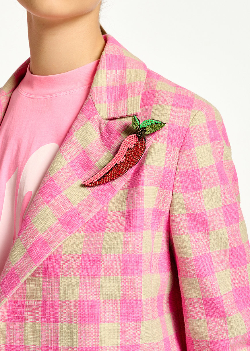 Korte roze blazer met ruitjes RE—SSENTIEL tweedehands photo 7