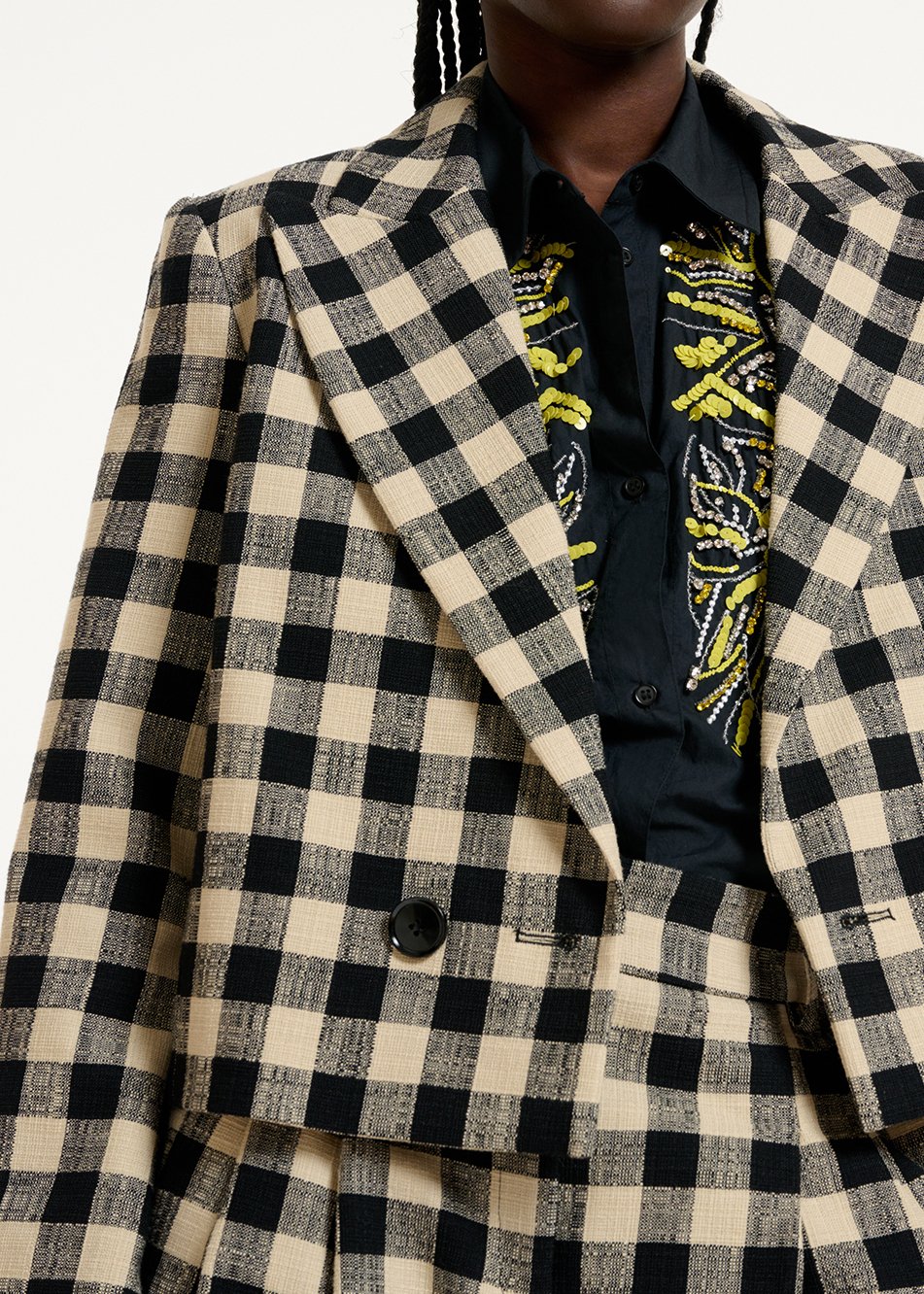 Blazer court à  carreaux noir et beige RE—SSENTIEL seconde main photo 5
