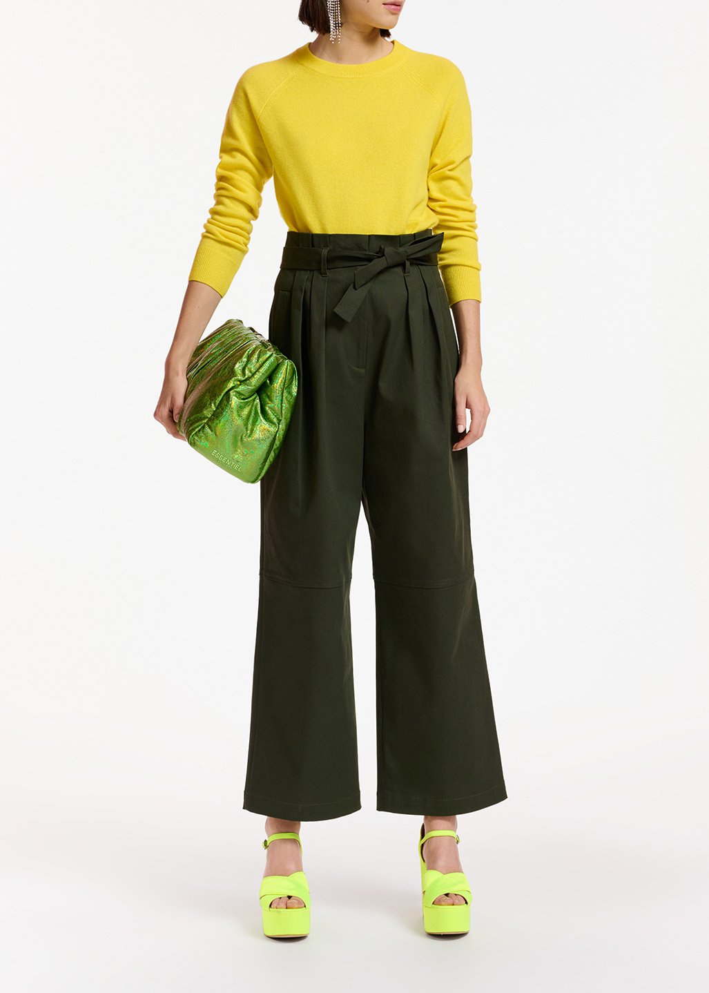 Dark green belted straight-leg pants RE—SSENTIEL second-hand photo 3