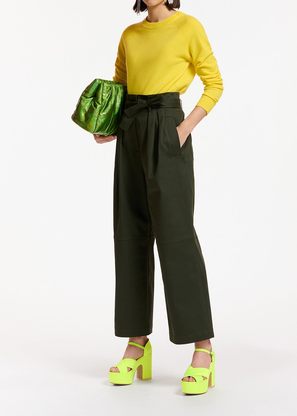 Dark green belted straight-leg pants RE—SSENTIEL second-hand photo 7