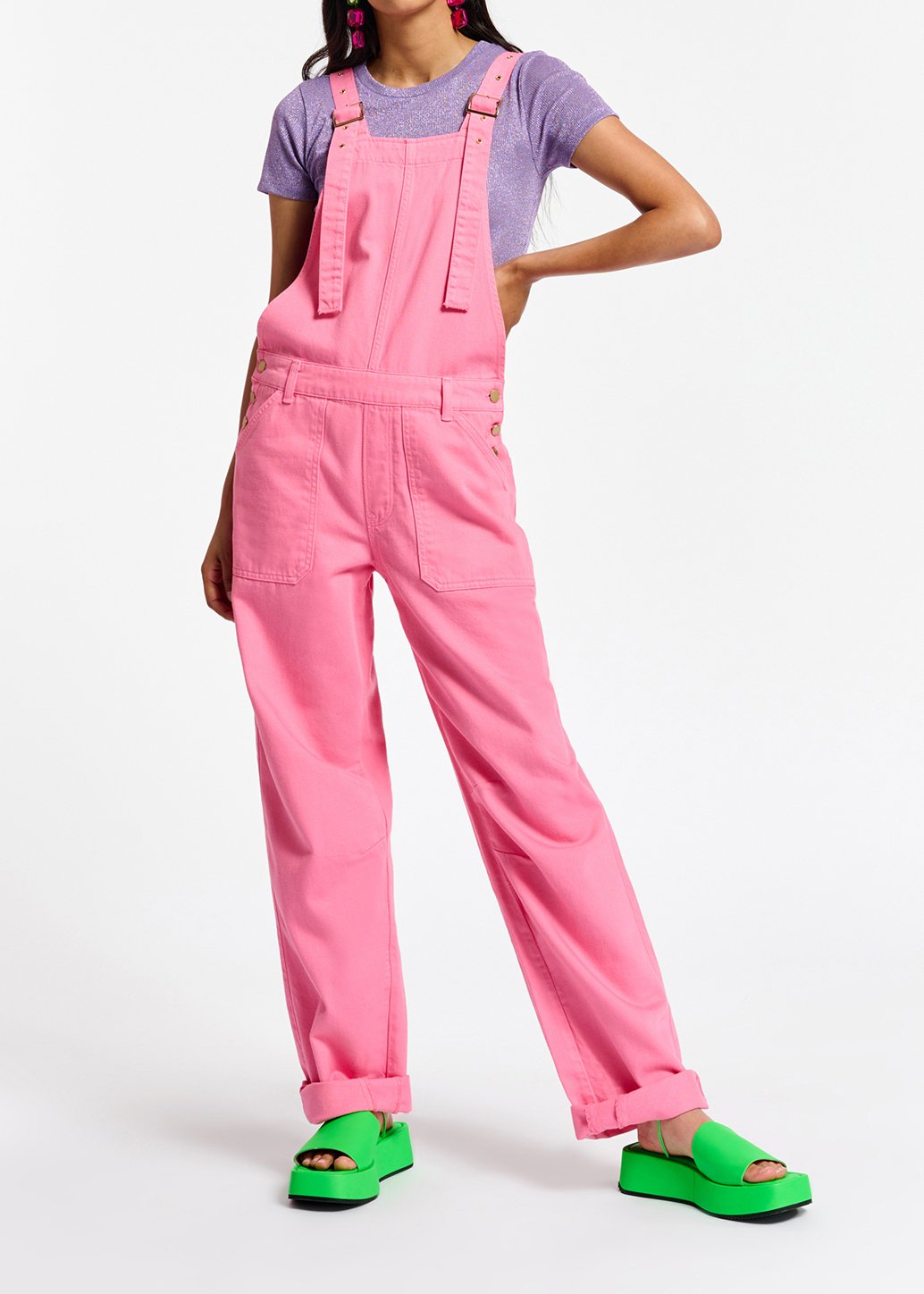 Neon pink cotton dungarees RE—SSENTIEL second-hand photo 3