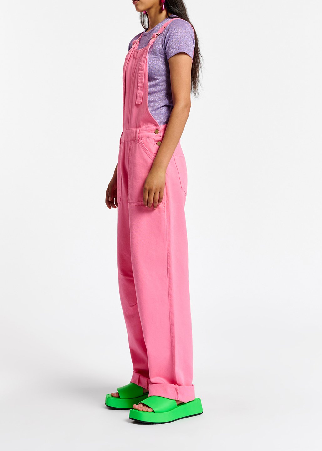 Neon pink cotton dungarees RE—SSENTIEL second-hand photo 4