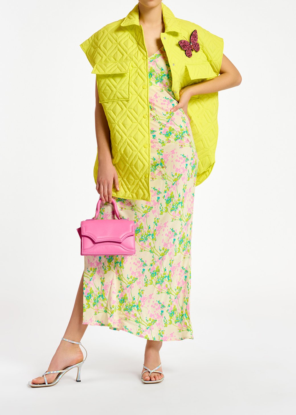 Maxi-cami-jurk met ecru, roze en limoengroene bloemenprint RE—SSENTIEL tweedehands photo 3