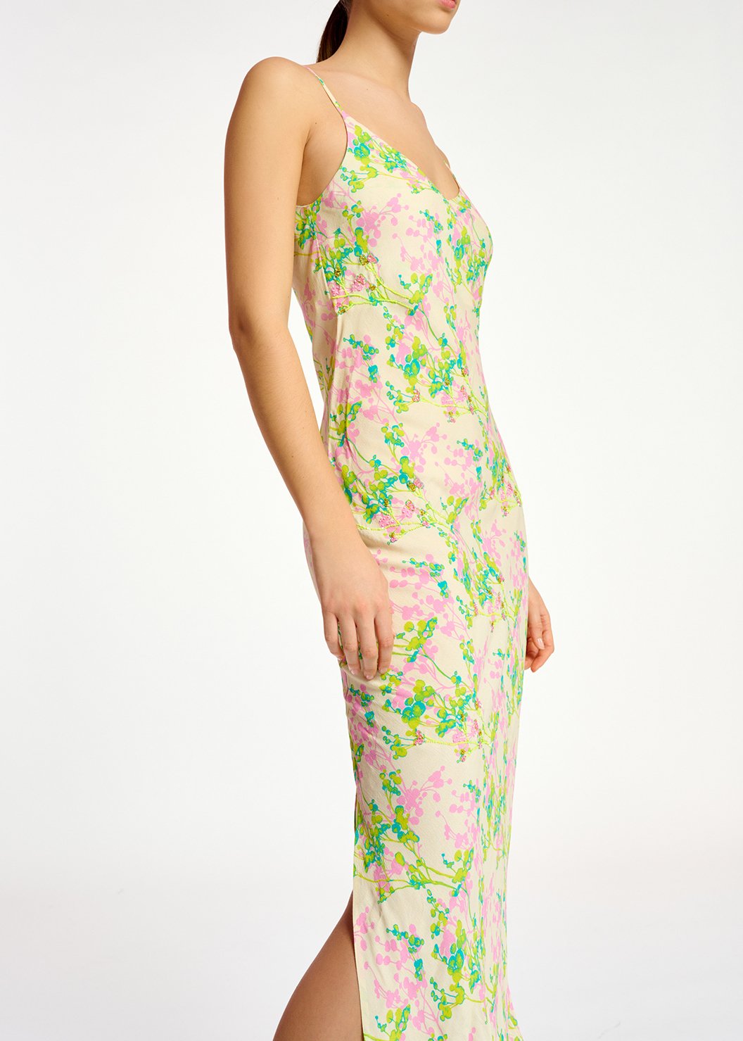 Maxi-cami-jurk met ecru, roze en limoengroene bloemenprint RE—SSENTIEL tweedehands photo 5