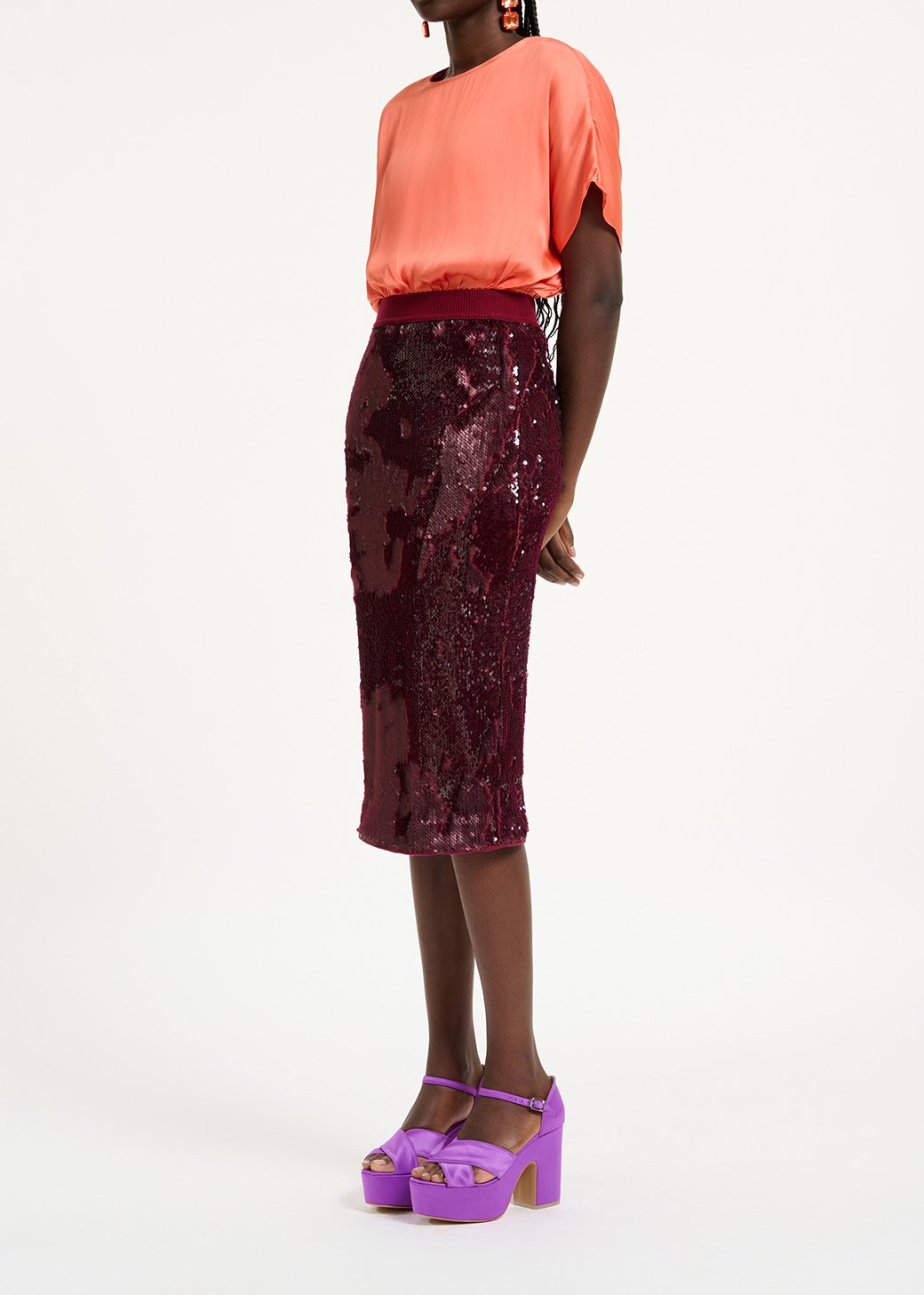 Burgundy sequin-embellished pencil skirt RE—SSENTIEL second-hand photo 6