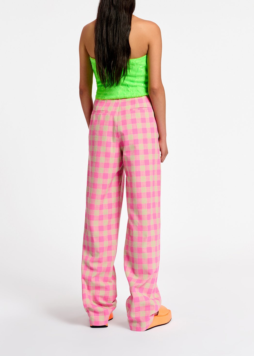 Pantalon rose à  carreaux RE—SSENTIEL seconde main photo 5