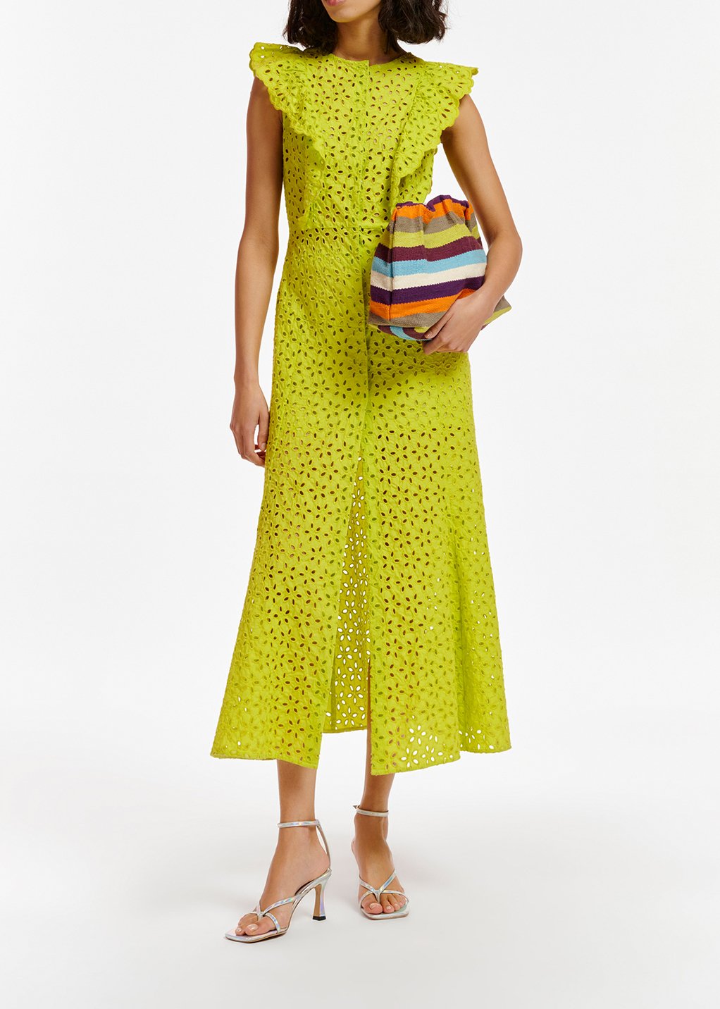 Lime green broderie anglaise cotton maxi dress RE—SSENTIEL second-hand photo 3