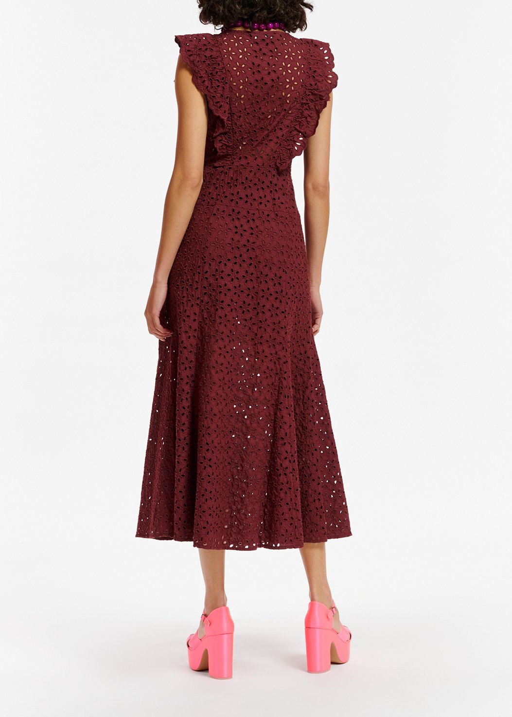 Burgundy broderie anglaise cotton maxi dress RE—SSENTIEL second-hand photo 4