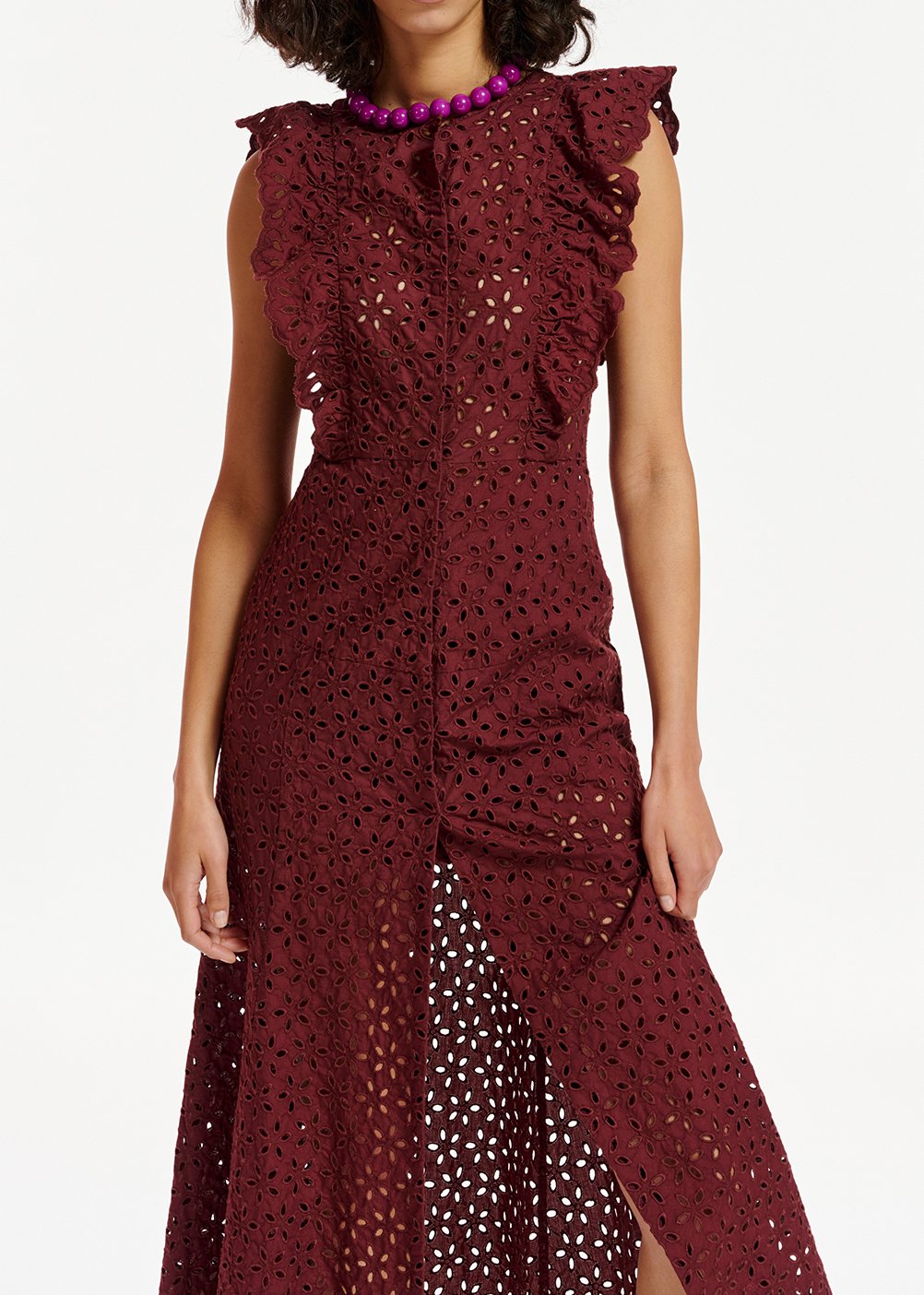 Burgundy broderie anglaise cotton maxi dress RE—SSENTIEL second-hand photo 6