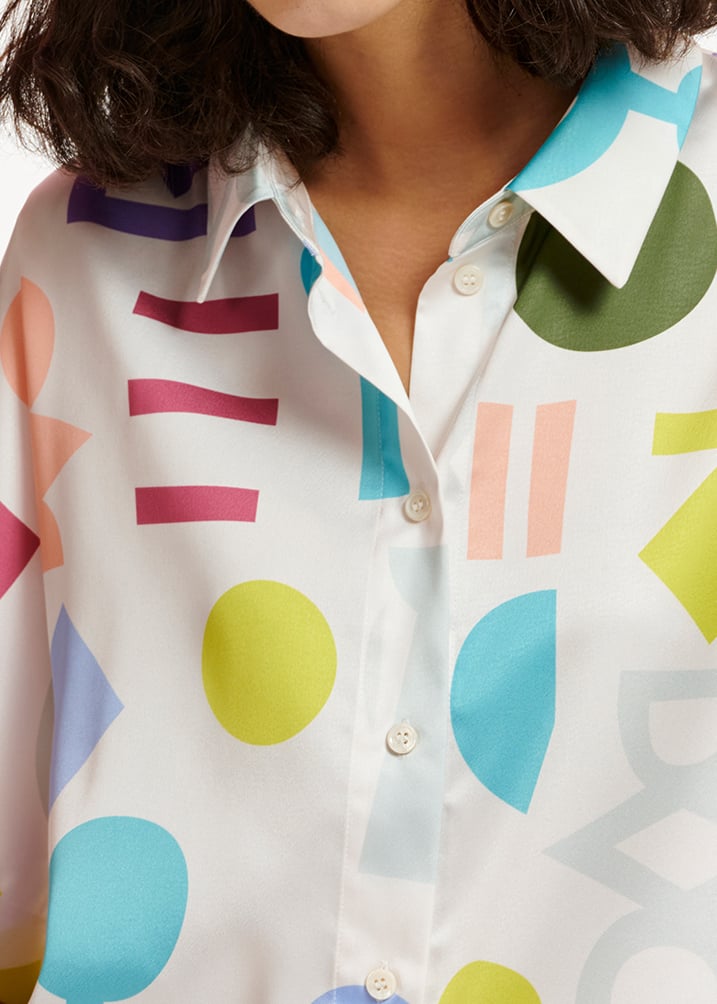 White abstract-printed satin shirt RE—SSENTIEL second-hand photo 6