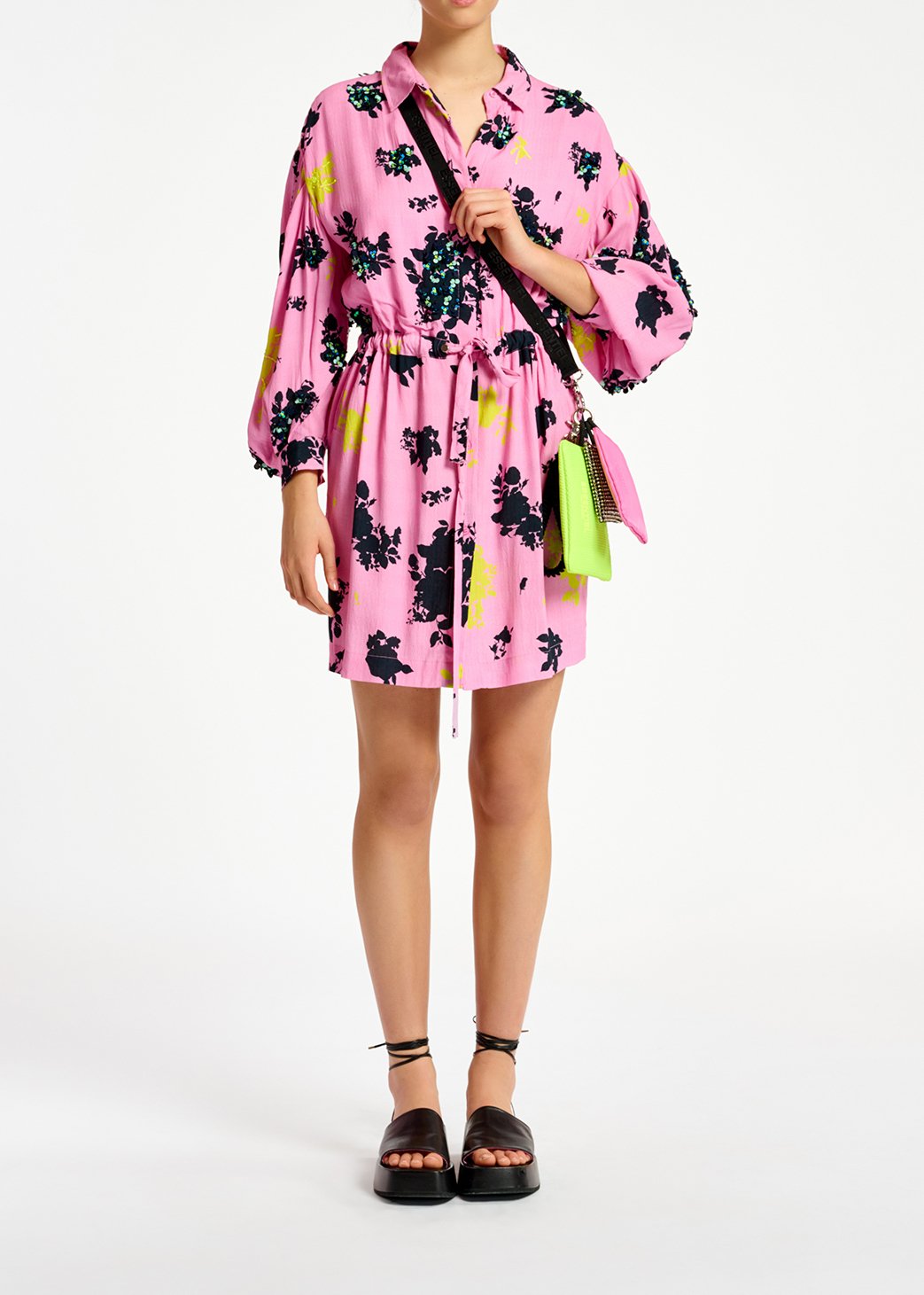 Mini-jurk met roze, zwarte en gele bloemenprint RE—SSENTIEL tweedehands photo 6