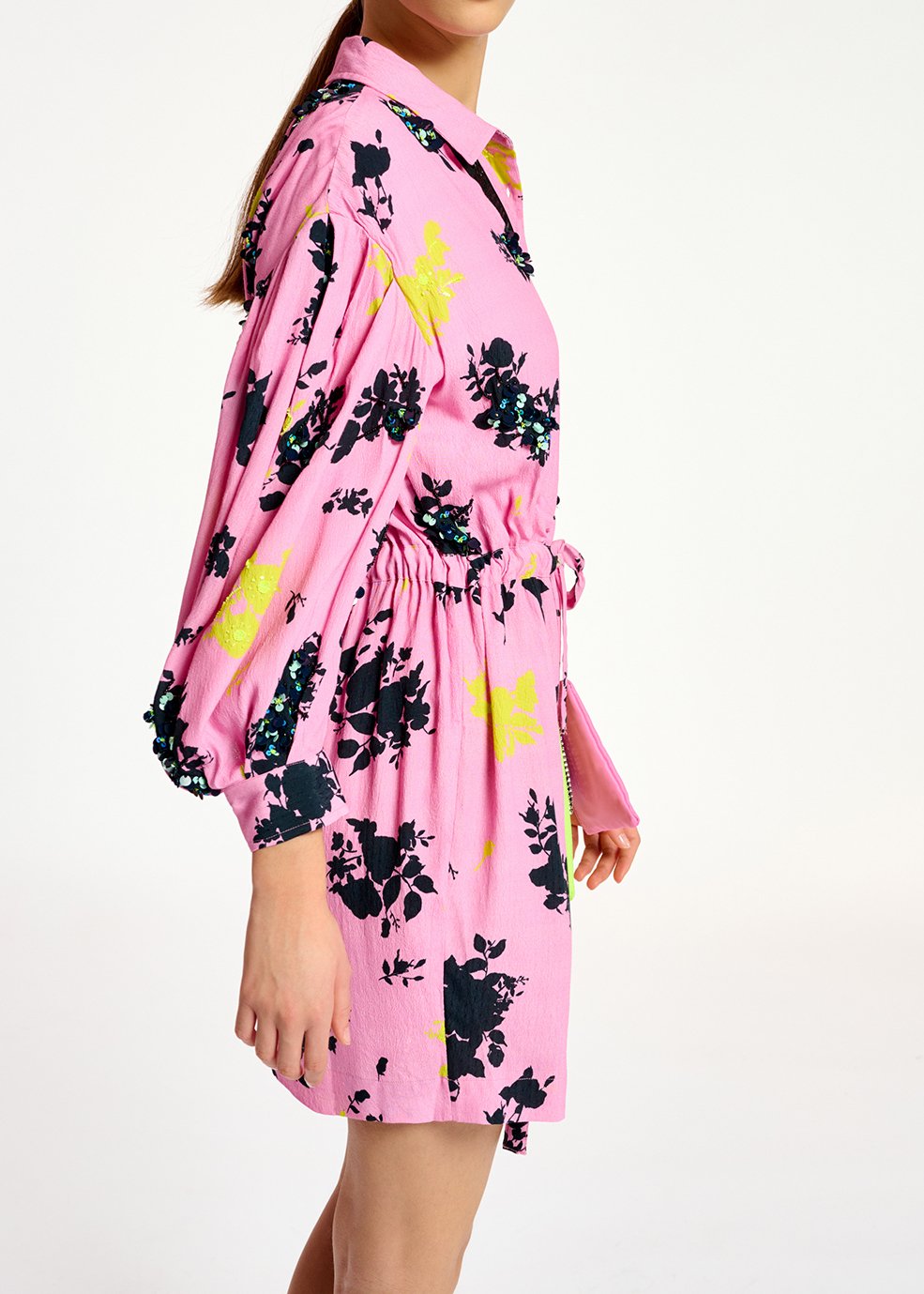 Mini-jurk met roze, zwarte en gele bloemenprint RE—SSENTIEL tweedehands photo 8